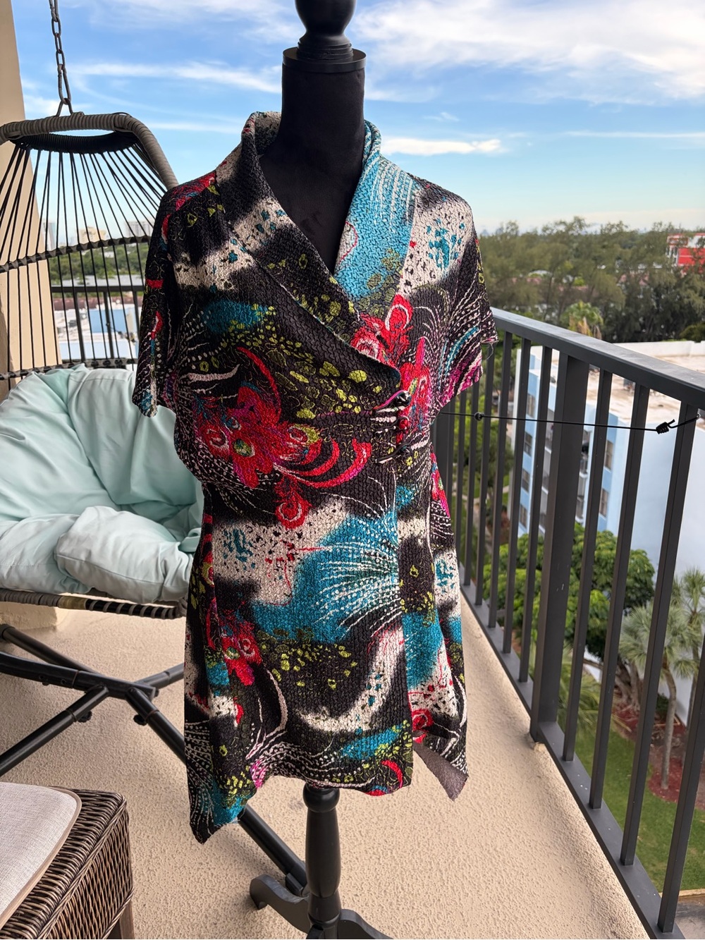 Vintage DA YAO DA BAI Abstract Art Print Draped Cardigan Jacket